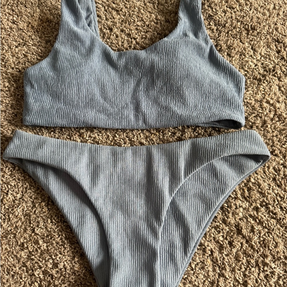 Women's Gray Ribbed Bikini Set